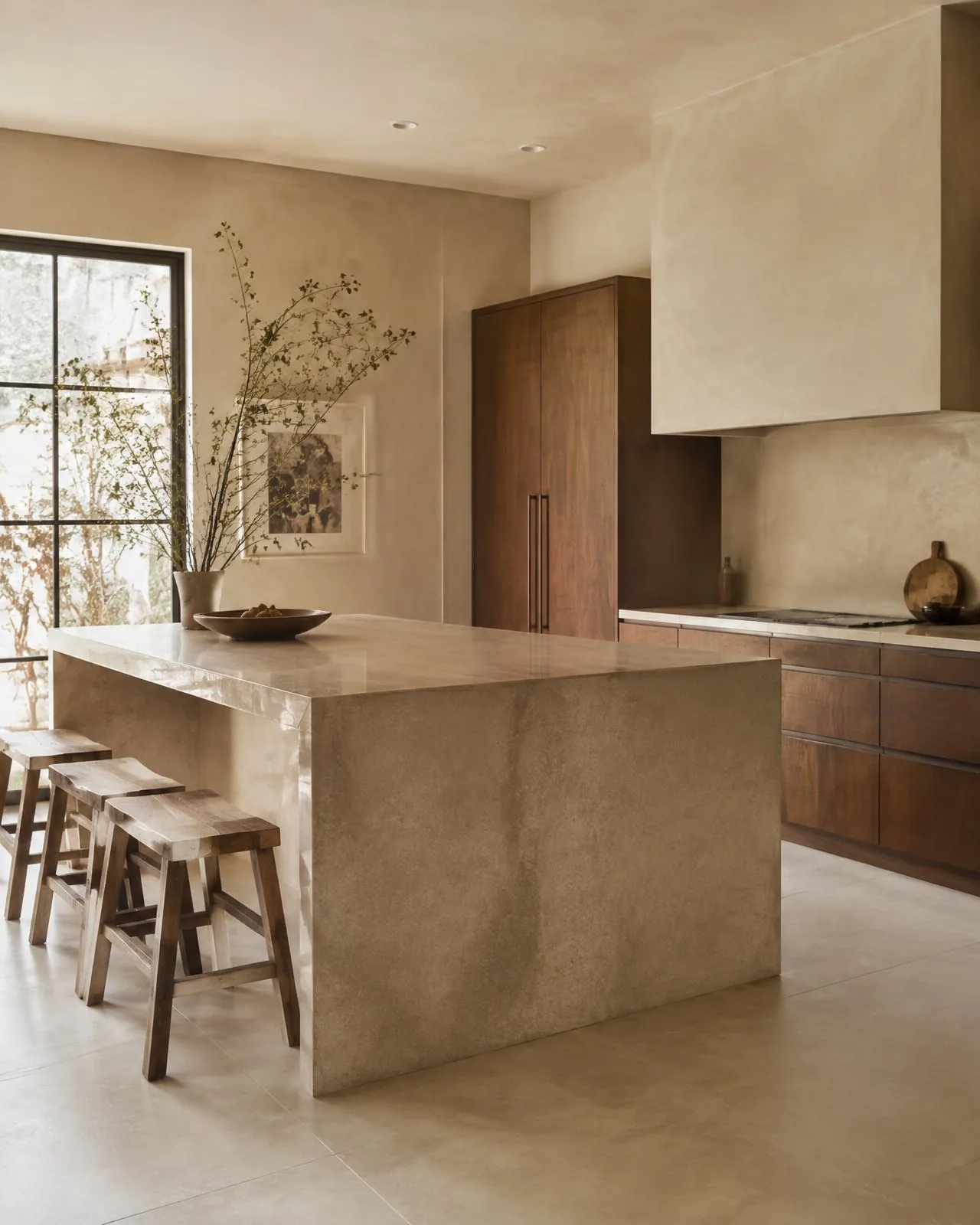 Concept inspiration: Kitchen with walnut cabinetry and a honed stone island